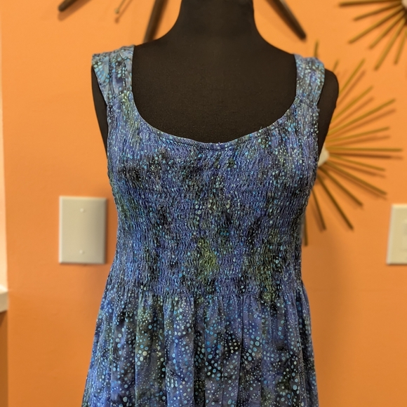 Wind River M Batik Sundress Smocked Galaxy Blue Purple Hippie Midi Whimsigoth - Picture 3 of 12
